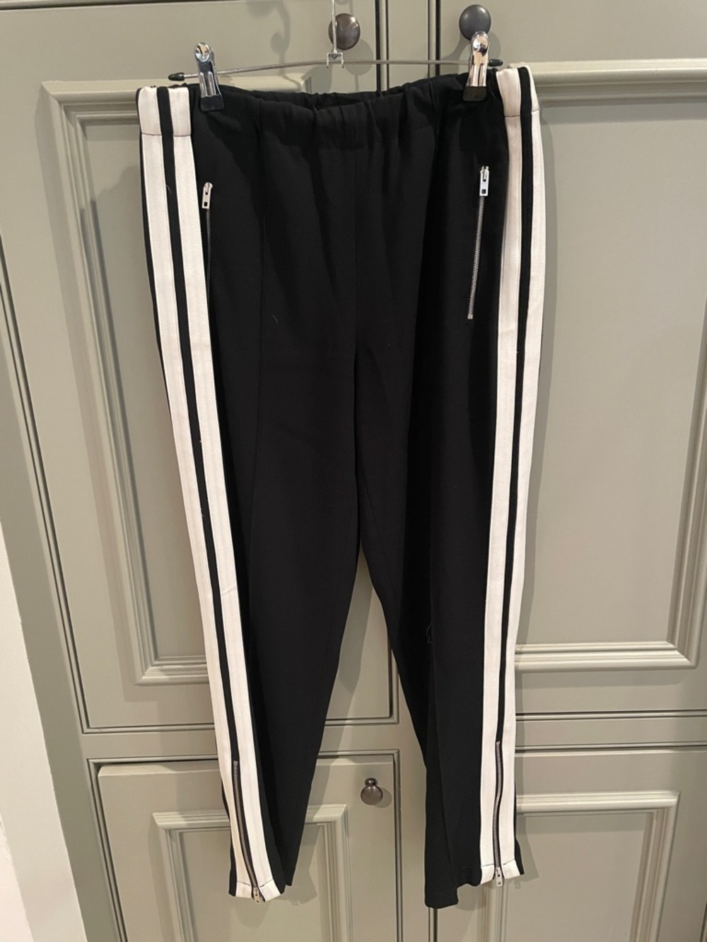 rag & bone Black Crepe (or crepe like) Track Pants with White Stripe XS